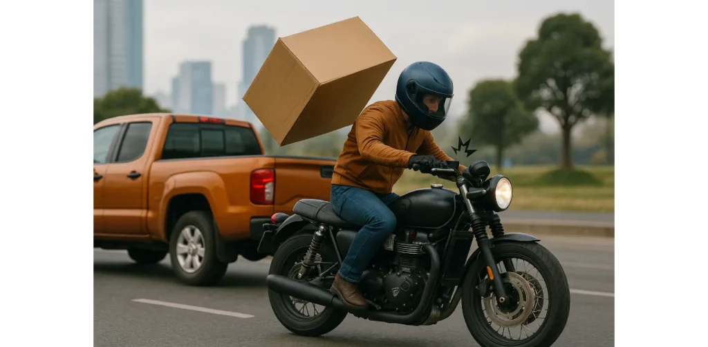 Damage caused by the vehicle's load falling on the motorcyclist