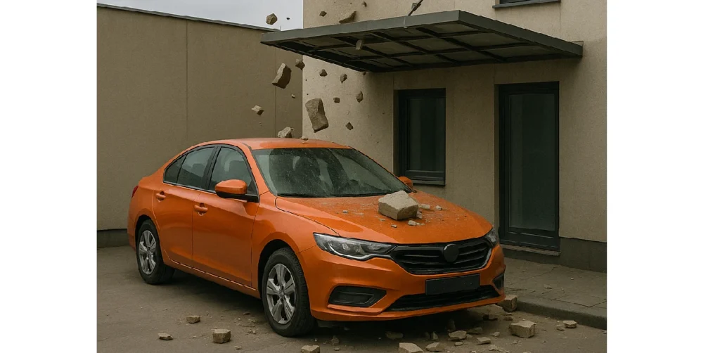 Risk of falling stone facades or false ceilings of complexes on cars
